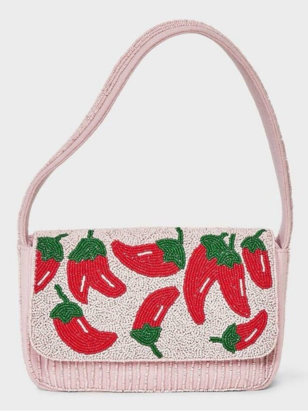 Hand Beaded Pink Chili Pepper Embellished
Flap Shoulder Bag
A New Day
New w/ Tag